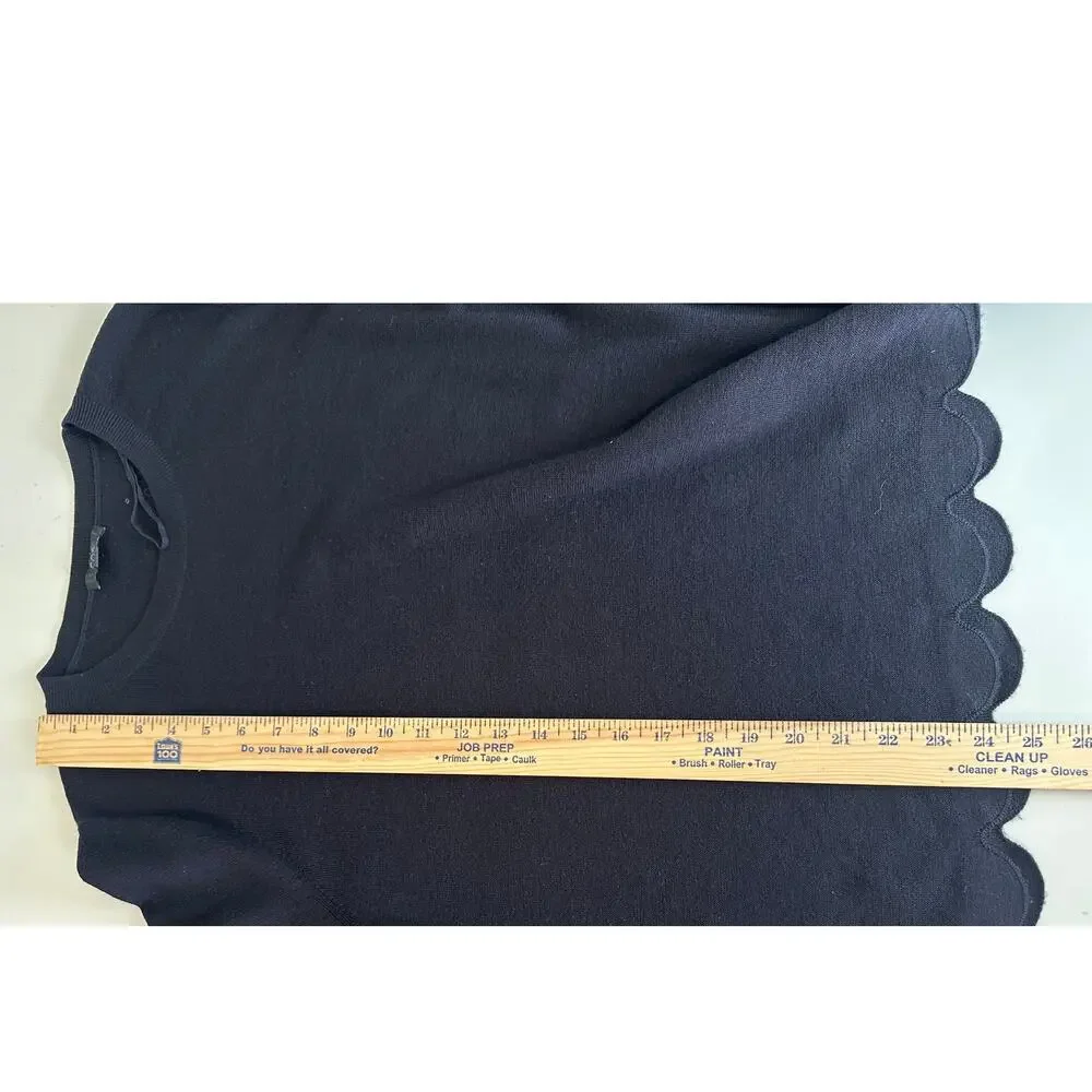 COS Navy Blue 100% Wool Scalloped Hem Sweater Womens Medium Crewneck Pullover